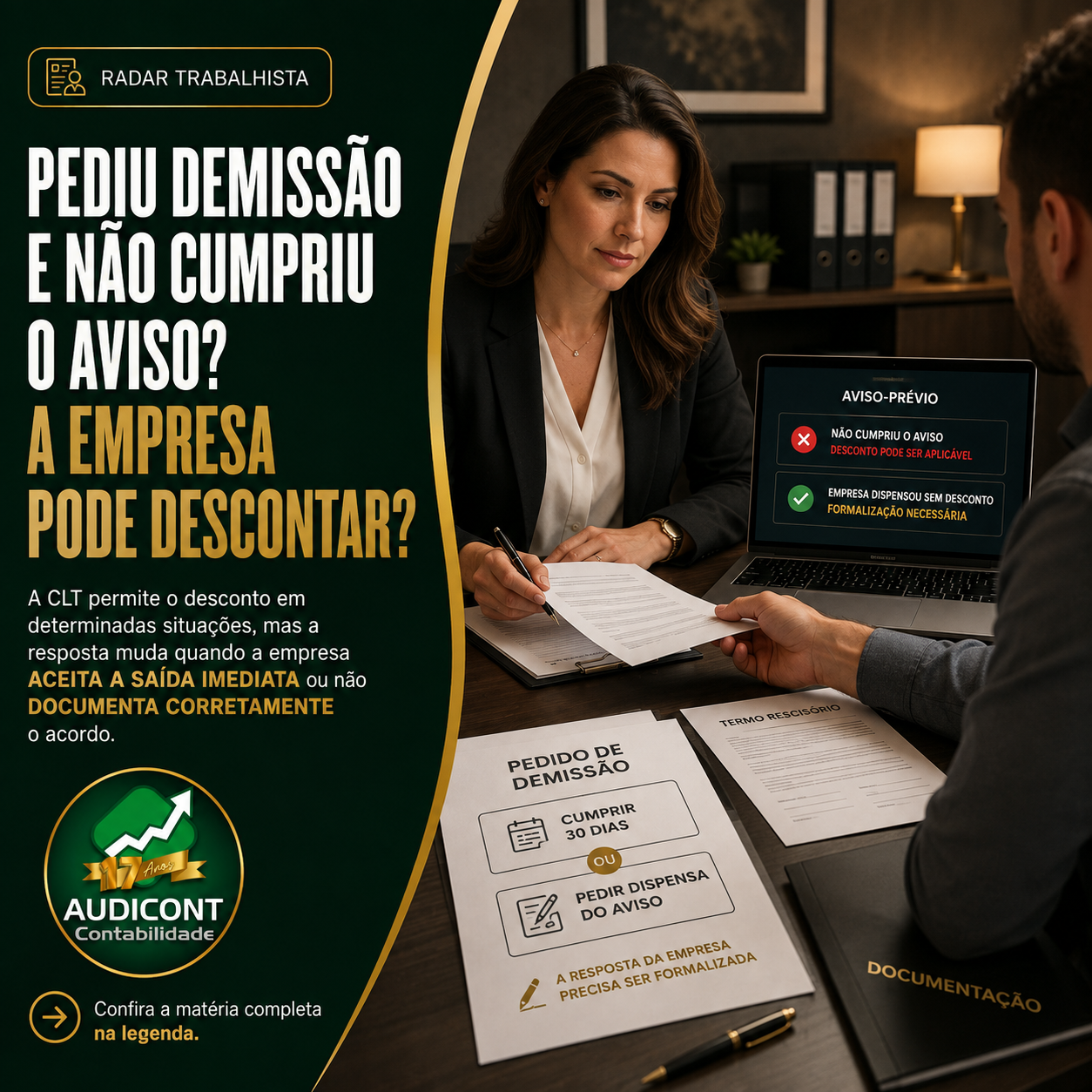 📄 Pedido de demissão sem cumprir aviso-prévio: quando a empresa pode descontar na rescisão?