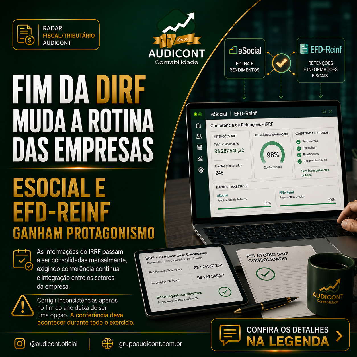🚨 Fim da DIRF exige nova rotina de conferência no eSocial e na EFD-Reinf
