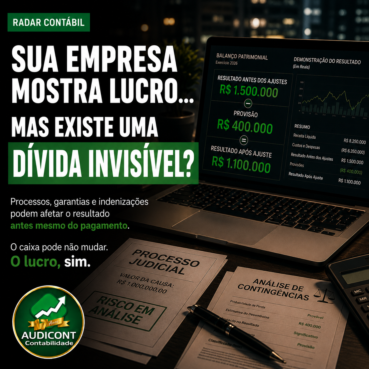 📊 A empresa pode mostrar lucro enquanto uma obrigação relevante já está se formando fora do caixa