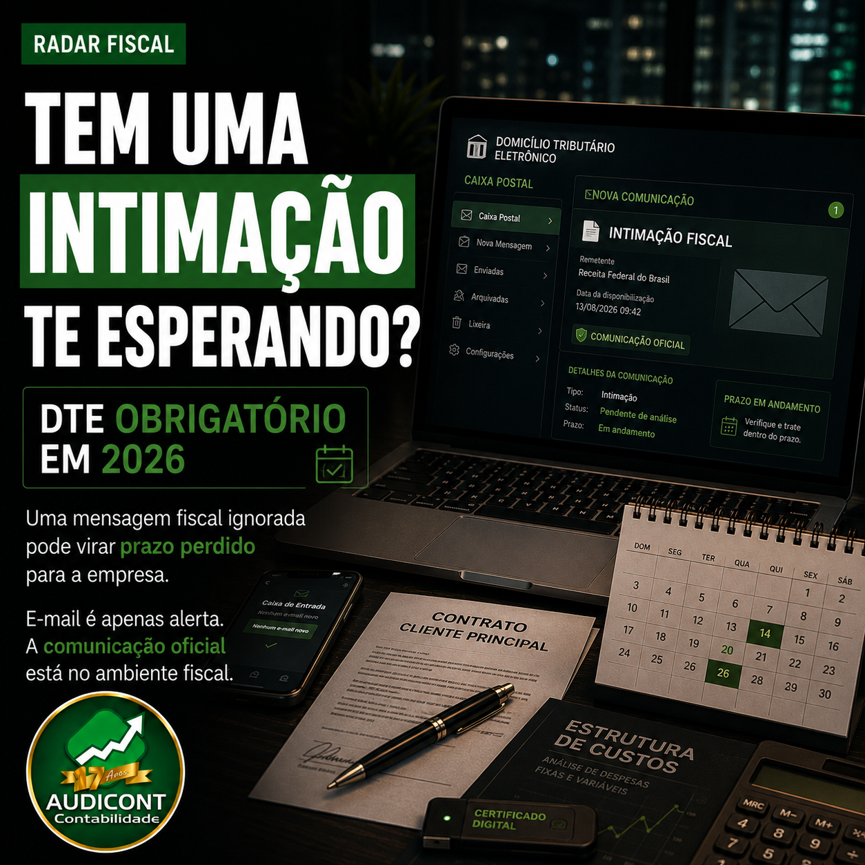 📩 DTE obrigatório em 2026: uma mensagem fiscal ignorada pode virar prazo perdido para a empresa