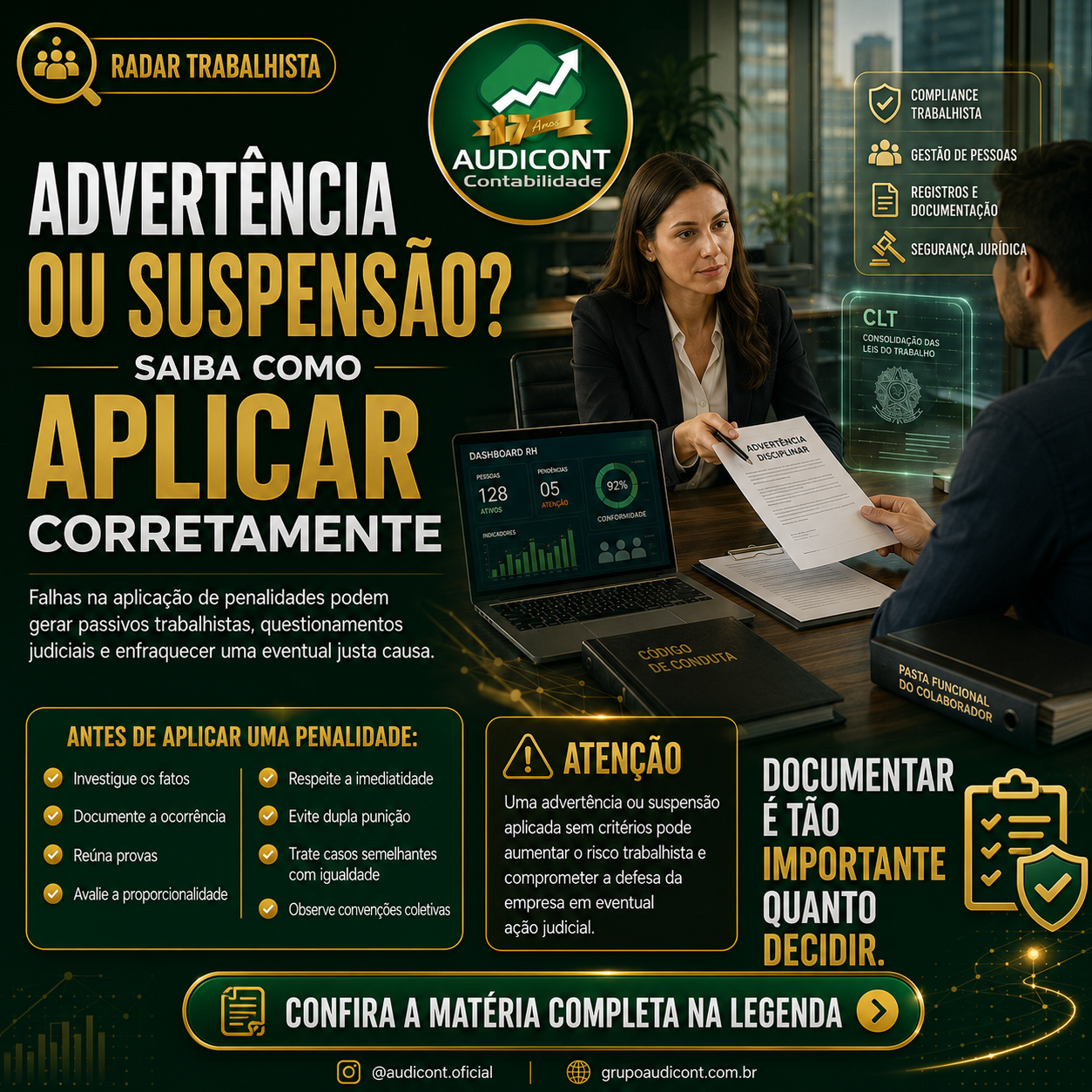 ⚖️ Advertência ou suspensão: aplicar corretamente evita passivos trabalhistas