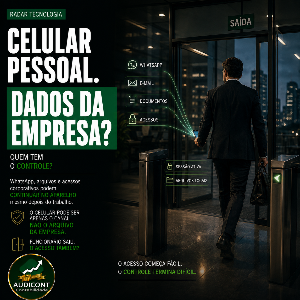 Celular pessoal no trabalho: riscos para dados e acessos da empresa
