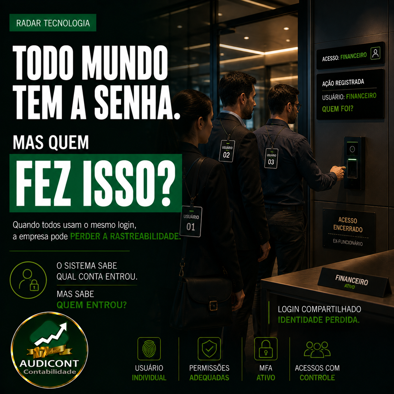 Senha compartilhada na empresa: riscos, acessos e rastreabilidade