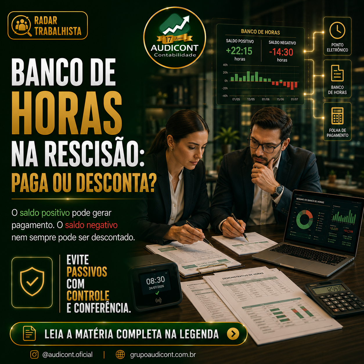 ⏱️ Banco de horas na rescisão: quando a empresa deve pagar e quando pode descontar o saldo negativo