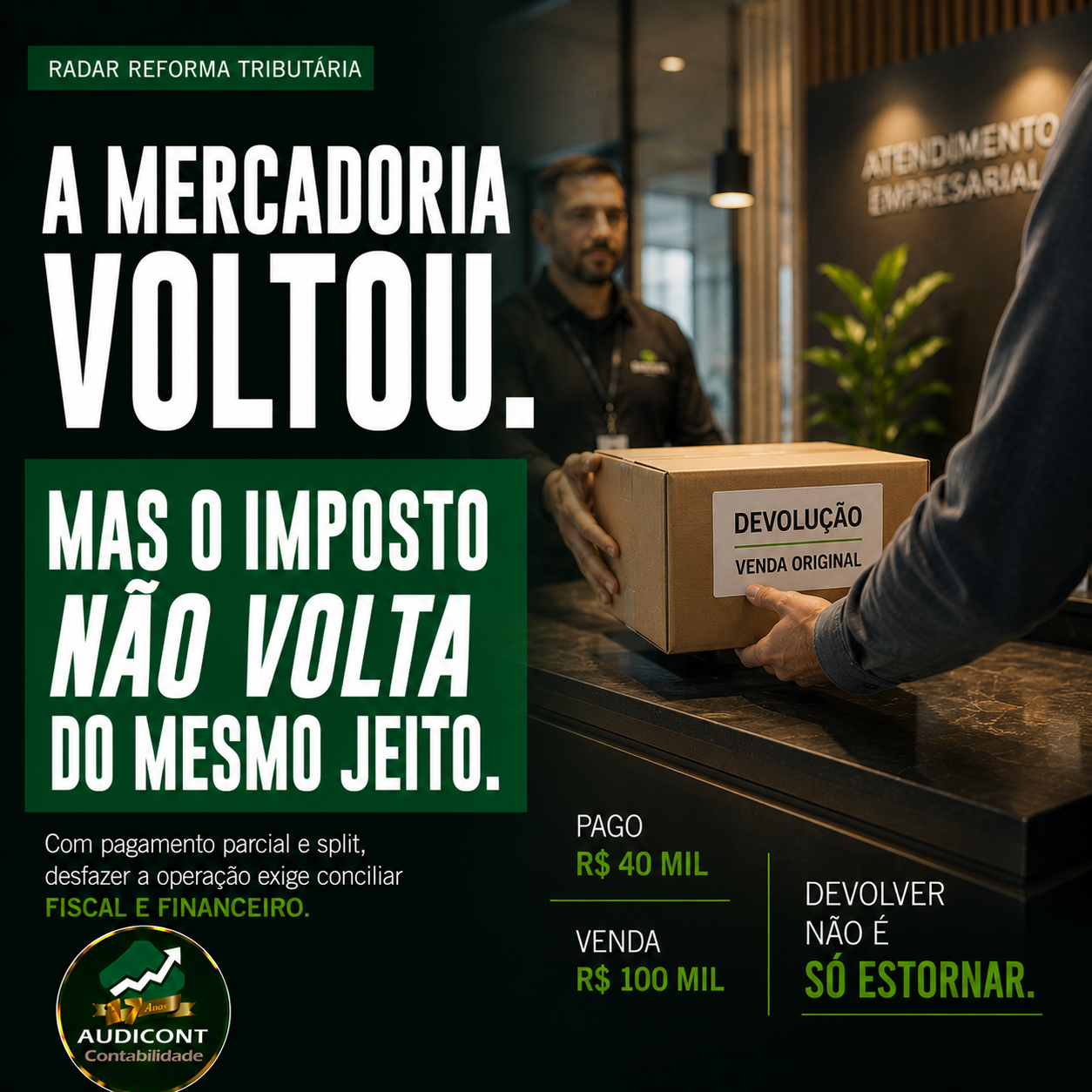 Devolução após pagamento parcial: como ficam IBS, CBS e split payment?