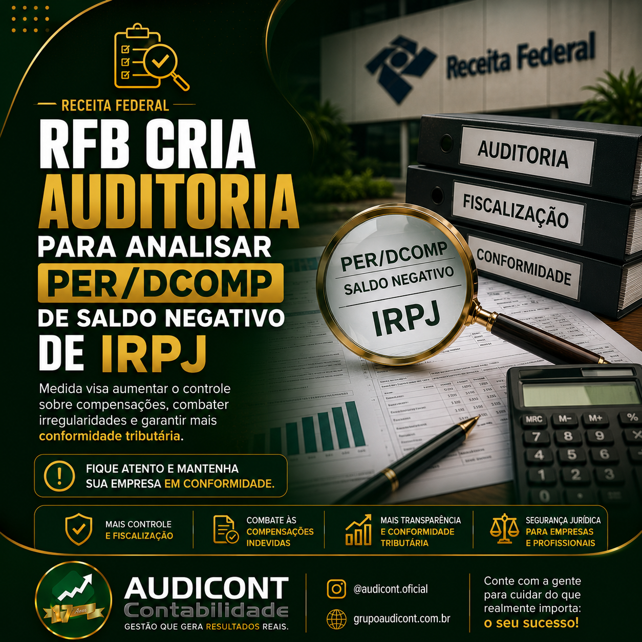 🔎 Receita Federal cria auditoria para analisar PER/DCOMP de saldo negativo de IRPJ