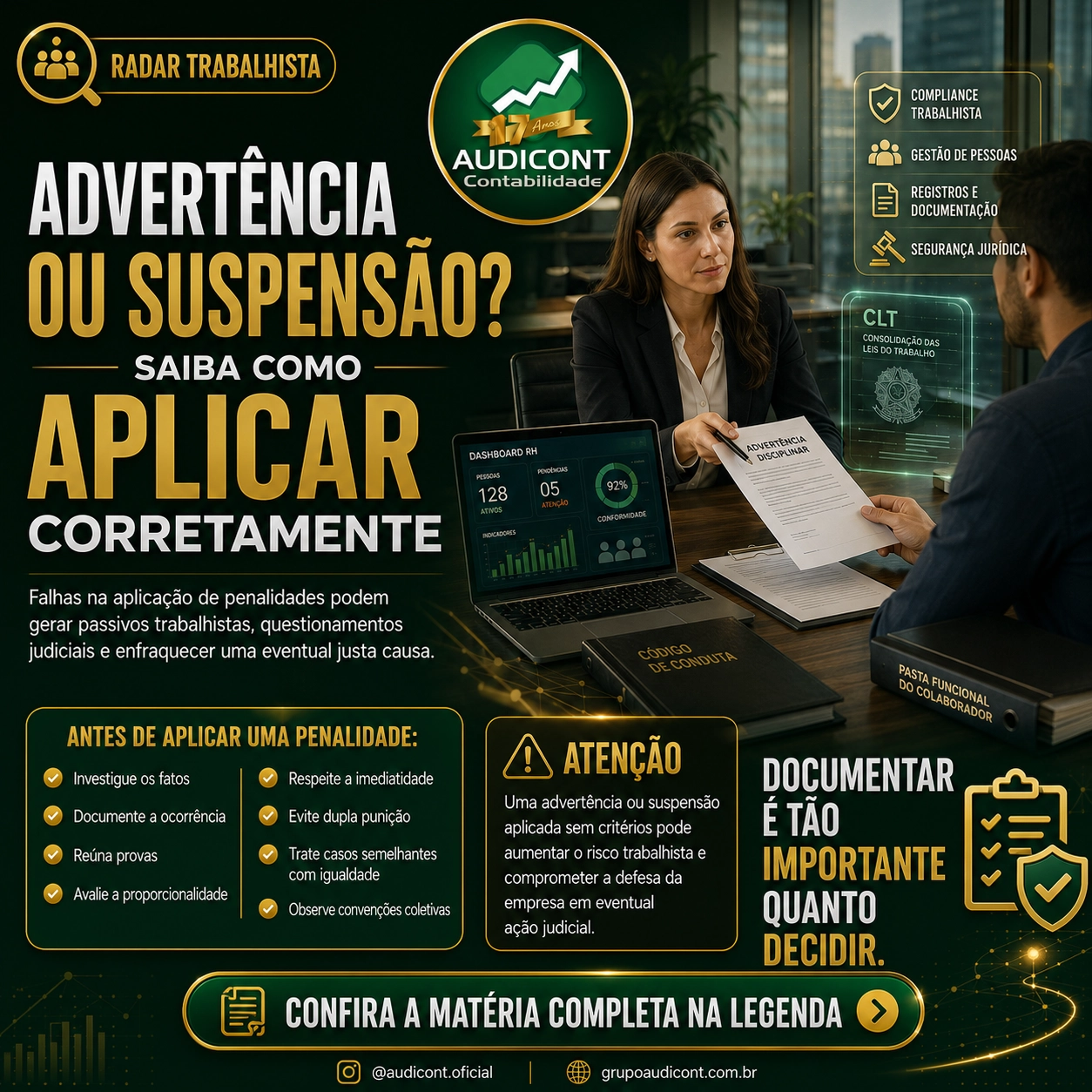 ⚖️ Advertência ou suspensão: aplicar corretamente evita passivos trabalhistas