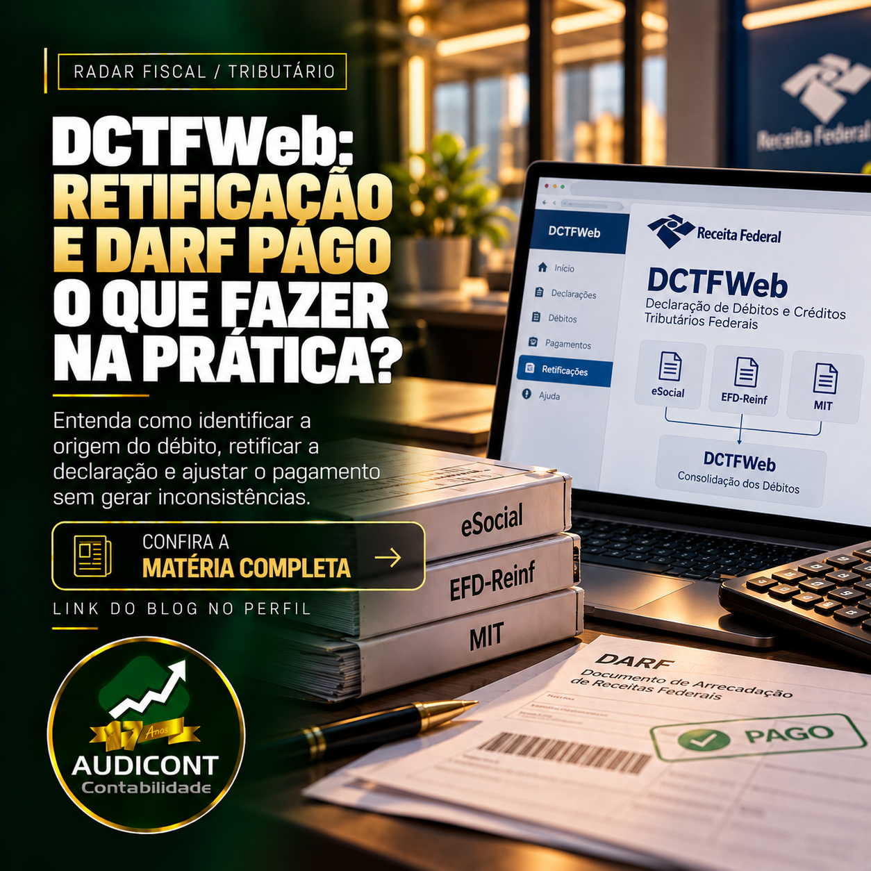 DCTFWeb retificadora: quando corrigir muda o DARF