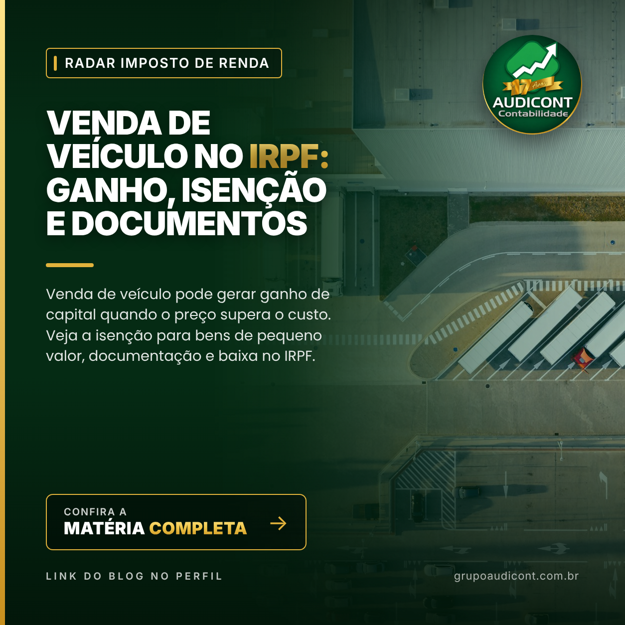 Venda de veículo no IRPF: ganho, isenção e documentos