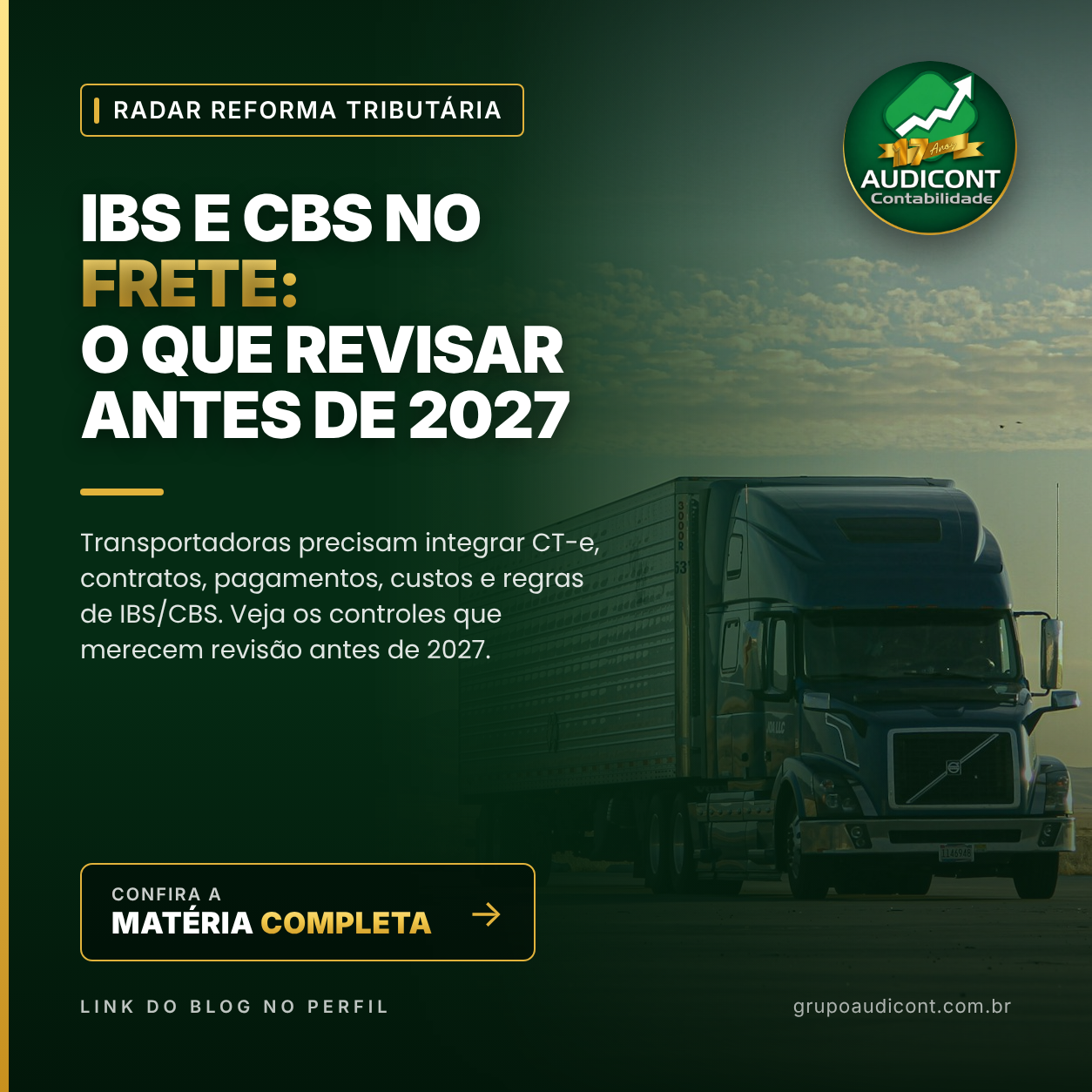 IBS e CBS no frete: o que revisar antes de 2027