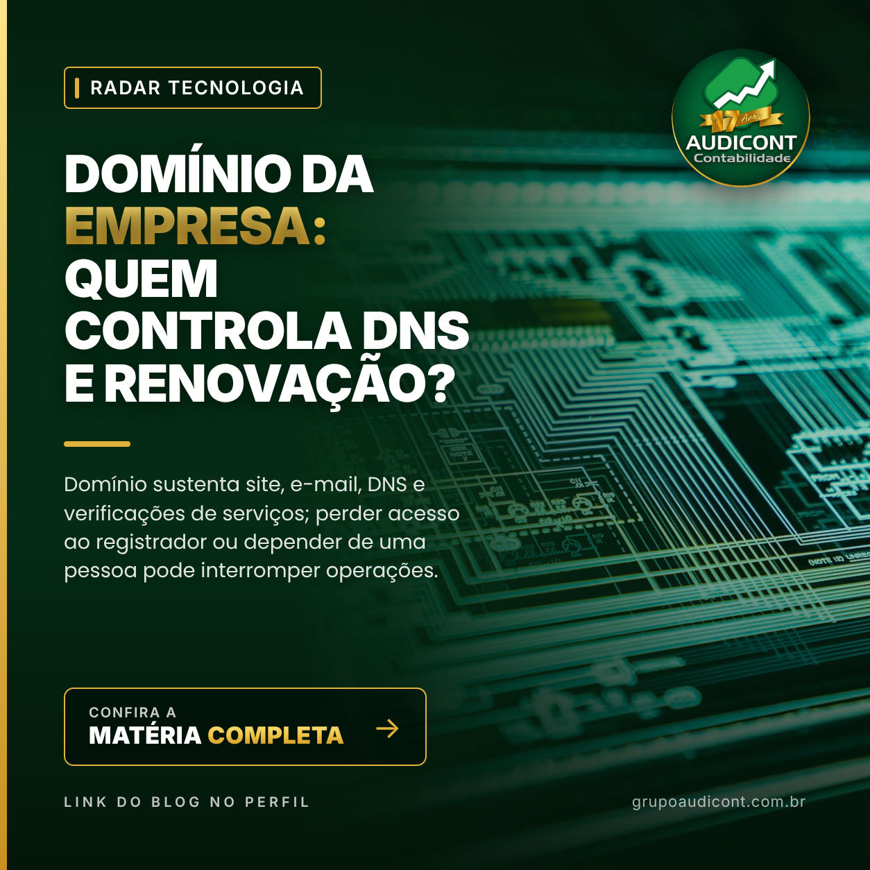 Domínio da empresa: quem controla DNS e renovação?