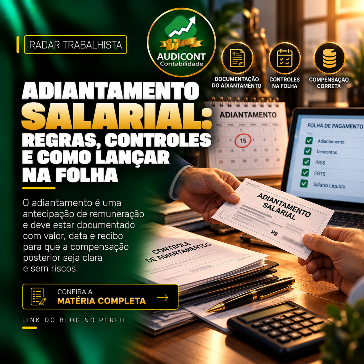 Adiantamento salarial: desconto, recibo e folha