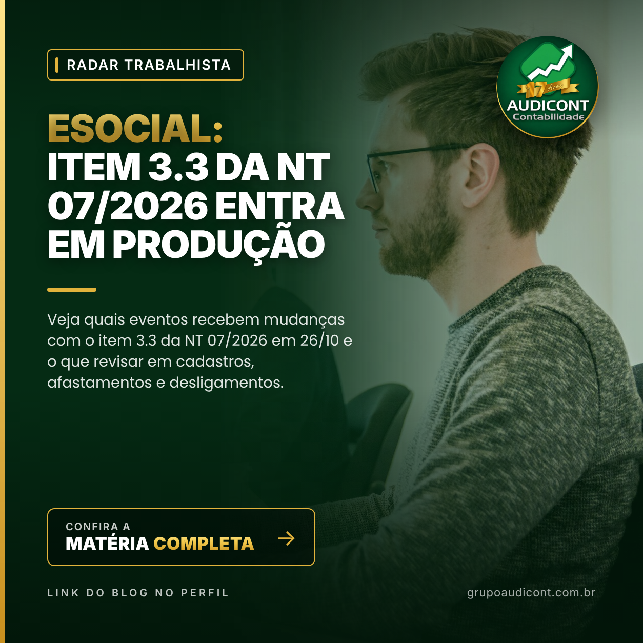 eSocial: item 3.3 da NT 07/2026 entra em produção