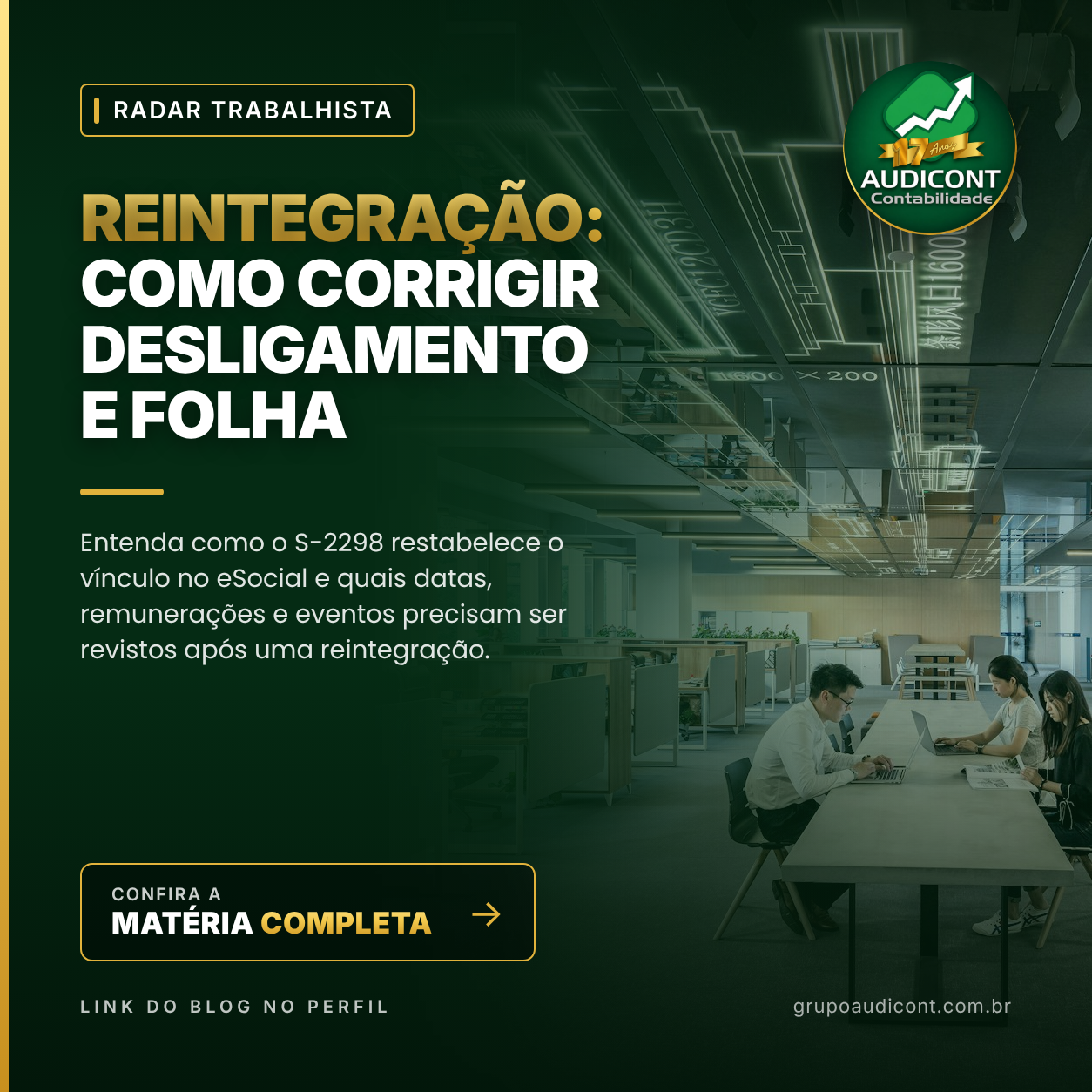 Reintegração: como corrigir desligamento e folha